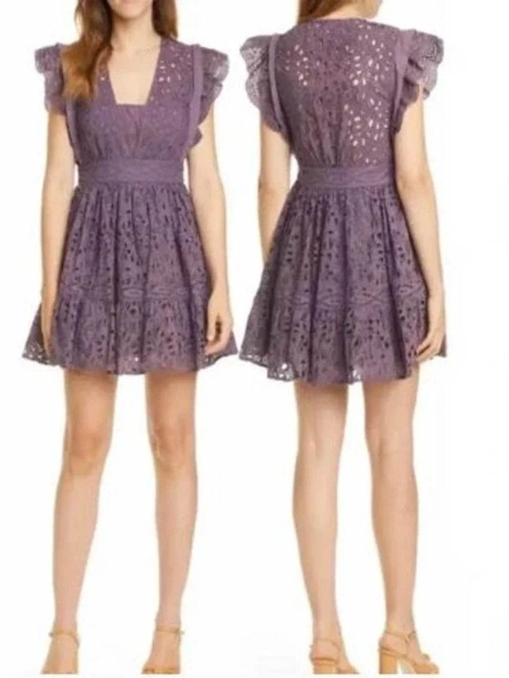 ba&sh Purple Eyelet Lace V-Neck Dress